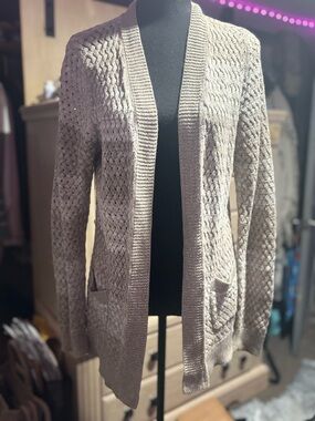 Women’s Open-Front Cable Knit Taupe Cardigan